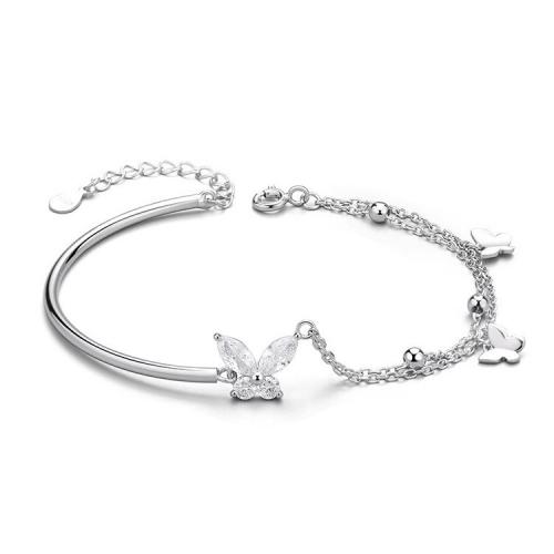 925 Sterling Silver Bangle Bracelet with 3CM extender chain plated micro pave cubic zirconia & for woman platinum color Length Approx 13.5 cm Sold By PC