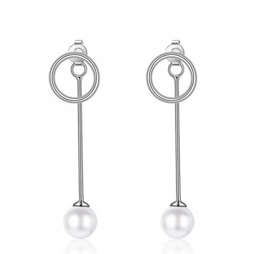 925 Sterling Silver Drop &  Dangle Earrings with Plastic Pearl plated for woman platinum color Sold By Pair