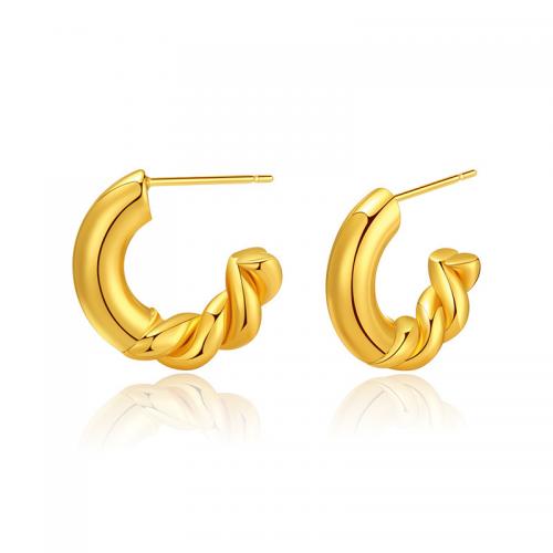 Titan Stål Stud Earring, Letter C, 18K guldpläterad, mode smycken & för kvinna, 20x20mm, Säljs av Par