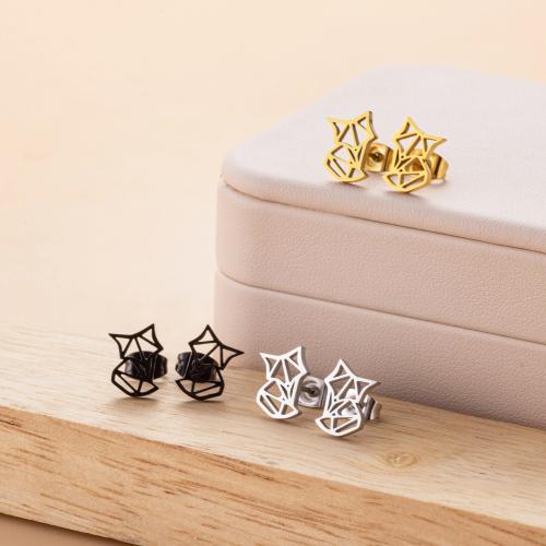 Stainless Steel Stud Earrings 304 Stainless Steel Fox Vacuum Ion Plating fashion jewelry & for woman & hollow Sold By Bag