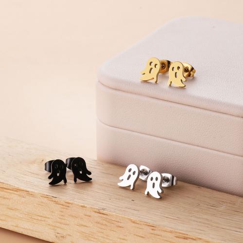Stainless Steel Stud Earrings, 304 Stainless Steel, Ghost, Vacuum Ion Plating, fashion jewelry & for woman & hollow, more colors for choice, 6x9mm, 12Pairs/Bag, Sold By Bag