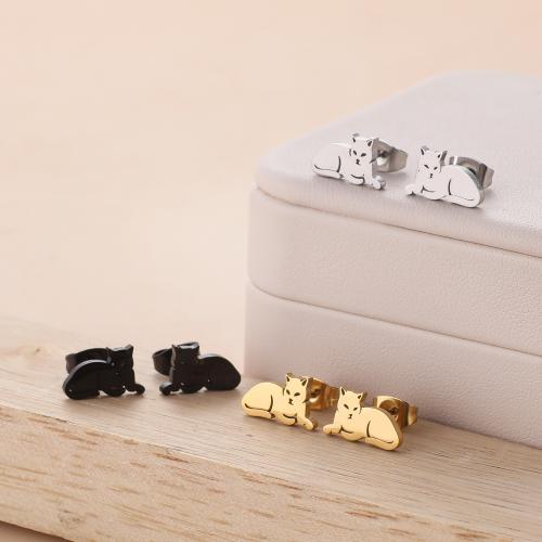 Stainless Steel Stud Earrings 304 Stainless Steel Cat Vacuum Ion Plating fashion jewelry & for woman Sold By Bag