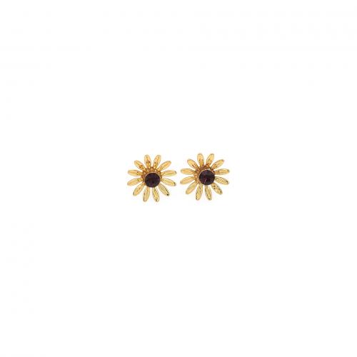 Cubic Zirconia Micro Pave Brass Earring Flower 18K gold plated fashion jewelry & micro pave cubic zirconia & for woman deep red nickel lead & cadmium free Sold By Pair