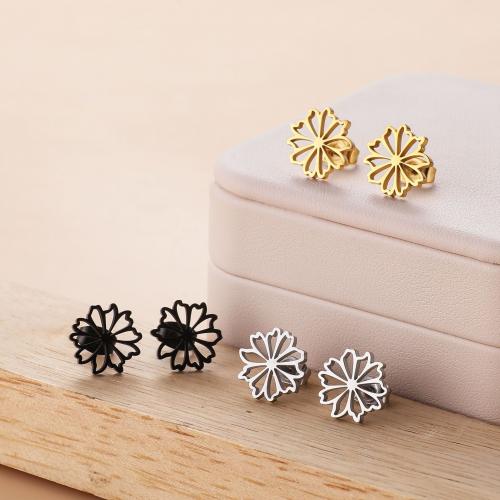 Stainless Steel Stud Earrings 304 Stainless Steel Flower Vacuum Ion Plating fashion jewelry & for woman & hollow Sold By Bag