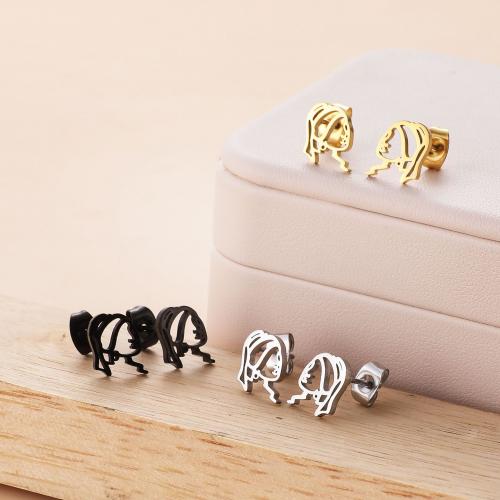 Stainless Steel Stud Earrings, 304 Stainless Steel, Girl, Vacuum Ion Plating, fashion jewelry & for woman & hollow, more colors for choice, 8x12mm, 12Pairs/Bag, Sold By Bag