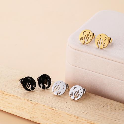 Stainless Steel Stud Earrings 304 Stainless Steel Flat Round Vacuum Ion Plating fashion jewelry & for woman & hollow Sold By Bag