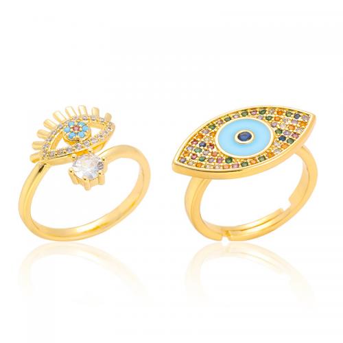 Evil Eye Smykker Finger Ring, Messing, guldfarve belagt, Justerbar & mode smykker & forskellige stilarter for valg & Micro Pave cubic zirconia & for kvinde, flere farver til valg, nikkel, bly & cadmium fri, Solgt af PC