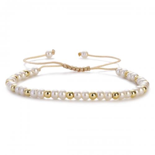 Plastic Bracelet, Plastic Pearl, with Knot Cord & Brass, gold color plated, Adjustable & fashion jewelry & for woman, more colors for choice, Length:Approx 18-28 cm, Sold By PC