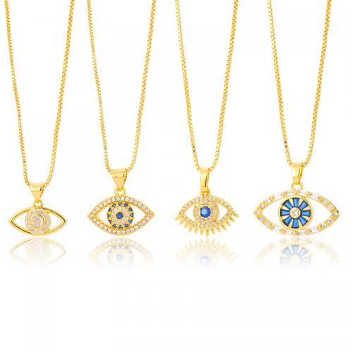Evil Eye Jewelry Necklace, Brass, with 5cm extender chain, gold color plated, fashion jewelry & different size for choice & micro pave cubic zirconia & for woman, more colors for choice, nickel, lead & cadmium free, Length:Approx 43 cm, Sold By PC