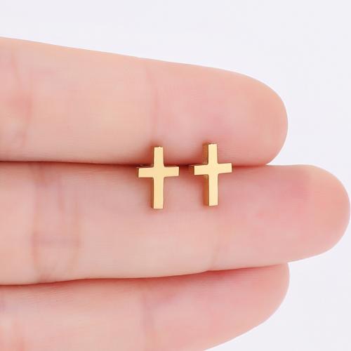 Stainless Steel Stud Earrings, 304 Stainless Steel, Cross, plated, for woman, more colors for choice, 5.50x8mm, 12Pairs/Bag, Sold By Bag