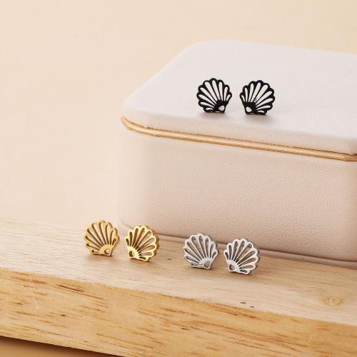 Stainless Steel Stud Earrings, 304 Stainless Steel, Shell, plated, for woman, more colors for choice, 8x9mm, 12Pairs/Bag, Sold By Bag