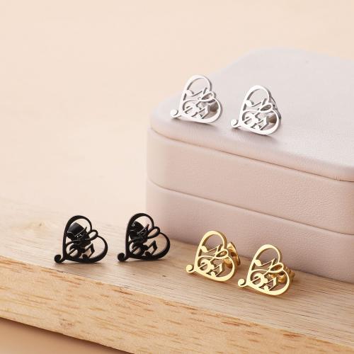 Stainless Steel Stud Earrings, 304 Stainless Steel, Heart, plated, for woman, more colors for choice, 13x13mm, 12PCs/Bag, Sold By Bag