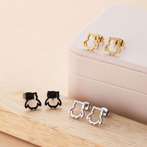 Stainless Steel Stud Earrings 304 Stainless Steel Owl plated for woman Sold By Bag