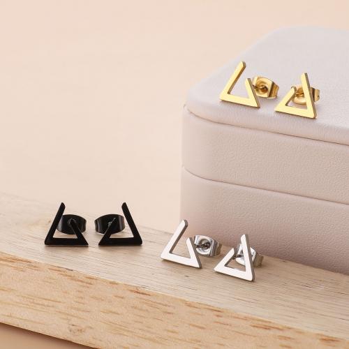 Stainless Steel Stud Earrings, 304 Stainless Steel, Triangle, plated, for woman, more colors for choice, 10x9.50mm, 12Pairs/Bag, Sold By Bag