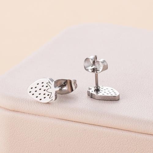 Stainless Steel Stud Earrings 304 Stainless Steel Strawberry plated for woman Sold By Bag