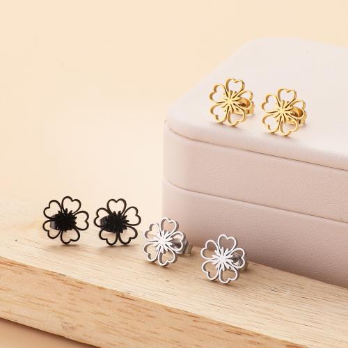 Stainless Steel Stud Earrings, 304 Stainless Steel, Flower, plated, for woman, more colors for choice, 11.50x11.50mm, 12Pairs/Bag, Sold By Bag