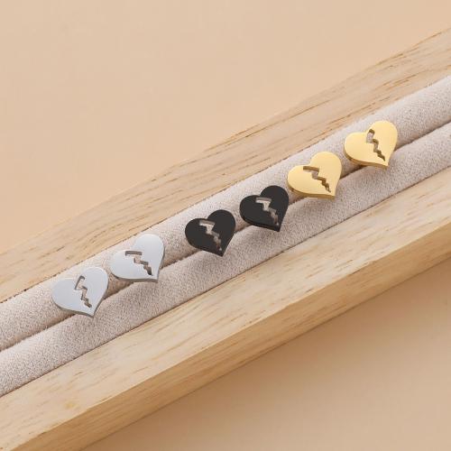 Stainless Steel Stud Earrings, 304 Stainless Steel, Heart, plated, for woman, more colors for choice, 10x8mm, 12Pairs/Bag, Sold By Bag