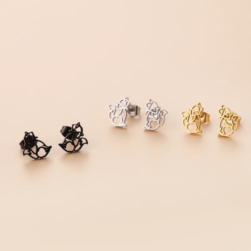 Stainless Steel Stud Earrings, 304 Stainless Steel, Fox, plated, for woman, more colors for choice, 10x12mm, 12Pairs/Bag, Sold By Bag