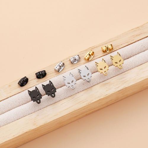 Stainless Steel Stud Earrings, 304 Stainless Steel, Wolf, plated, for woman, more colors for choice, 6.50x10mm, 12Pairs/Bag, Sold By Bag