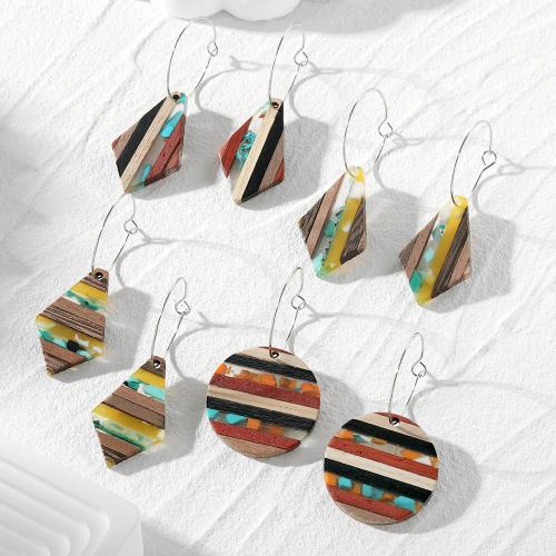 Tibetan Style Drop Earrings, with Wood & Resin, plated, fashion jewelry & different designs for choice, more colors for choice, nickel, lead & cadmium free, Sold By Pair