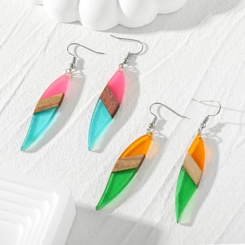 Tibetan Style Drop Earrings, with Wood & Resin, plated, fashion jewelry, more colors for choice, nickel, lead & cadmium free, 12x75mm, Sold By Pair