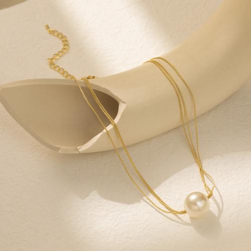 Cink Alloy nakit ogrlice, s Plastična Pearl, s 2.76 Inch Produžetak lanac, pozlaćen, tri sloja & modni nakit & za žene, zlato, nikal, olovo i kadmij besplatno, Dužina Približno 14.17 inčni, Prodano By PC