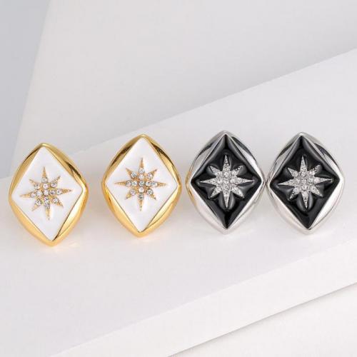 Brass Stud Earring plated fashion jewelry & for woman & enamel & with rhinestone nickel lead & cadmium free Sold By Pair