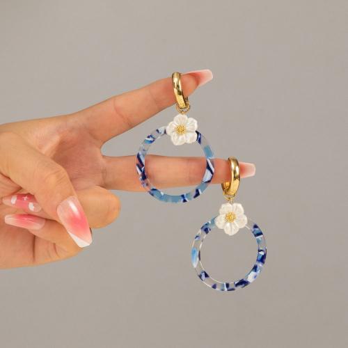 Zinc Alloy Drop Earrings with Resin Round plated fashion jewelry & for woman & hollow blue nickel lead & cadmium free Sold By Pair