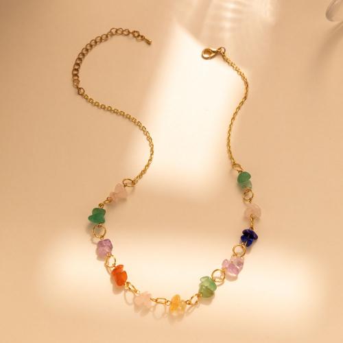 Natural Gemstone Necklace Brass with Natural Stone with 2.76 Inch extender chain plated fashion jewelry & for woman multi-colored nickel lead & cadmium free Length Approx 14.57 Inch Sold By PC