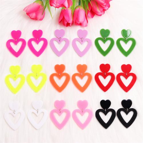 Acrylic Jewelry Earring, Heart, painted, fashion jewelry & for woman & hollow, more colors for choice, 53x37mm, Sold By Pair