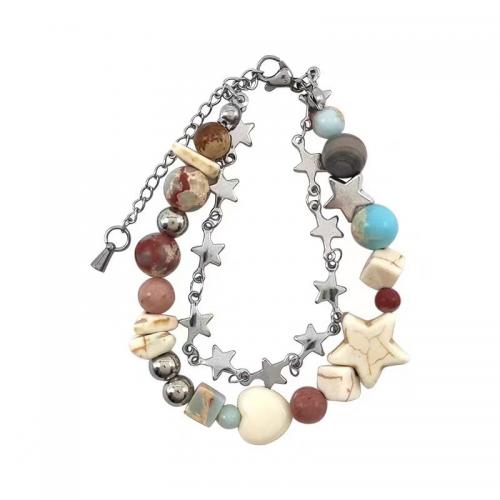 Gemstone Bracelets Zinc Alloy with Koreite & Turquoise handmade for woman multi-colored Length Approx 17 cm Sold By PC