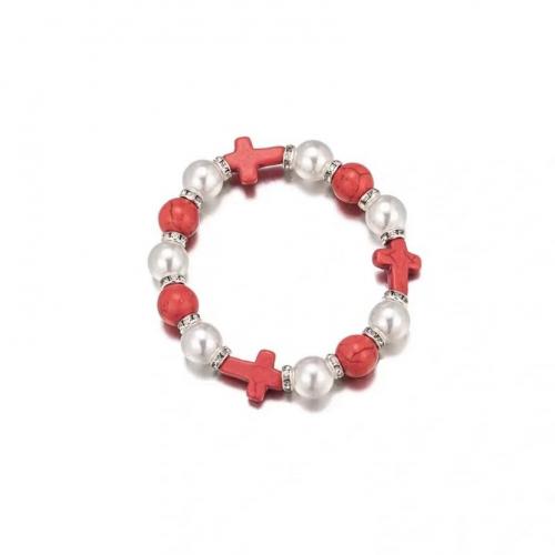 Zinc Alloy Bracelet with Turquoise & Plastic Pearl handmade Unisex Length Approx 18 cm Sold By PC