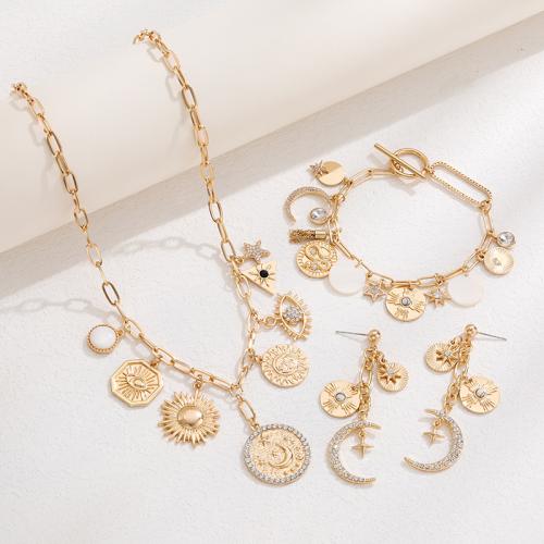 Zinc Alloy Jewelry Sets with Shell & Iron plated & for woman & with rhinestone golden Sold By PC