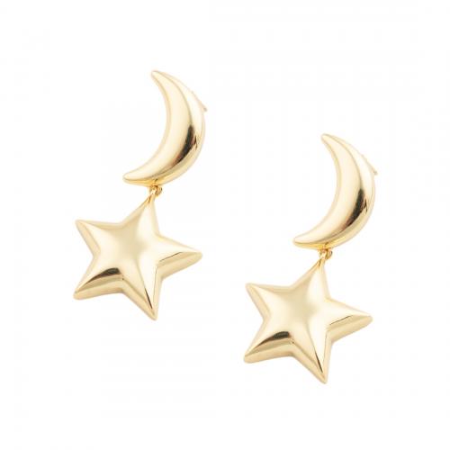 Brass Drop Earring Moon and Star fashion jewelry & for woman golden nickel lead & cadmium free Sold By Pair