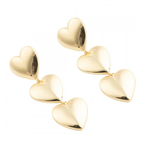 Boucles d'oreilles pendantes en laiton, coeur, bijoux de mode & pour femme, doré, protéger l'environnement, sans nickel, plomb et cadmium, 62x21mm, Vendu par paire