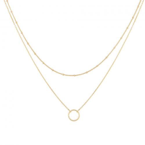 Edelstahl Schmuck Halskette, 304 Edelstahl, mit Verlängerungskettchen von 5cm, 18K vergoldet, Doppelschicht & Modeschmuck & für Frau, goldfarben, 15mm, verkauft per ca. 36 cm, ca. 43 cm Strang