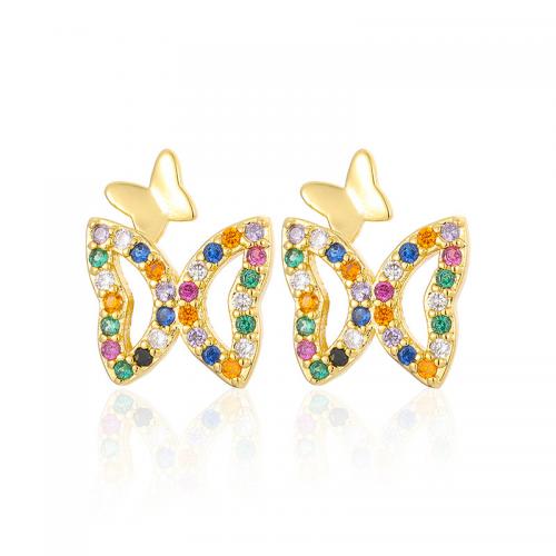 Cubic Zirconia Micro Pave Brass Earring, Butterfly, gold color plated, fashion jewelry & different size for choice & micro pave cubic zirconia & for woman, more colors for choice, nickel, lead & cadmium free, Sold By Pair