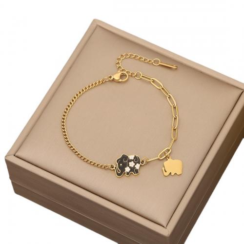 304 Stainless Steel Bracelet, with 2inch extender chain, gold color plated, different styles for choice & for woman & enamel, Length:Approx 7 Inch, Sold By PC