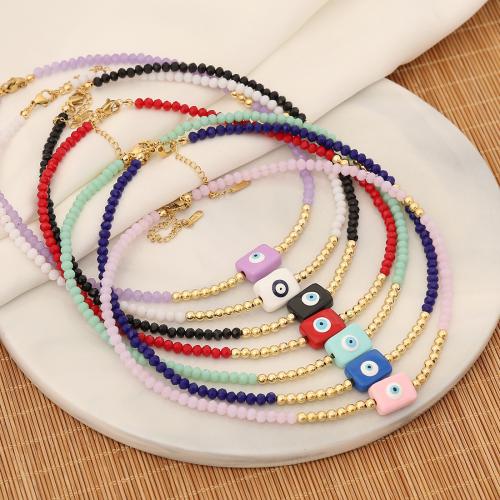 Crystal Necklace, with Resin & Brass & 304 Stainless Steel, with 2inch extender chain, Evil Eye, fashion jewelry & for woman, more colors for choice, Length:Approx 15.7 Inch, Sold By PC