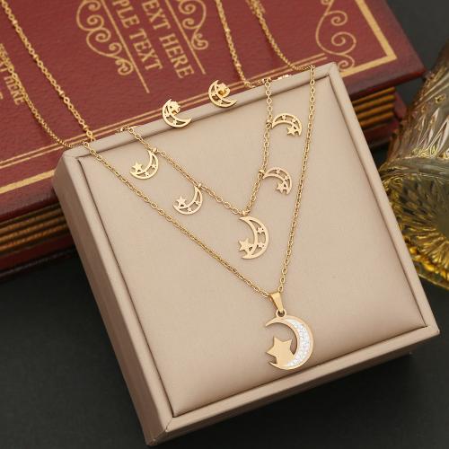 304 Stainless Steel Necklace with 2inch extender chain gold color plated Double Layer & for woman & with rhinestone Length Approx 15.7 Inch Sold By PC