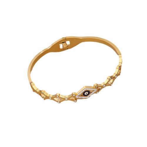 Acier inoxydable 304 bracelet ordinaire, avec turquoise, Placage de couleur d'or, styles différents pour le choix & pour femme & avec strass, Diamètre intérieur:Environ 60x50mm, Vendu par PC