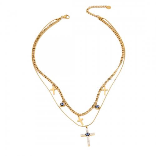 304 Stainless Steel Jewelry Set Cross gold color plated & for woman & enamel & with rhinestone Sold By PC