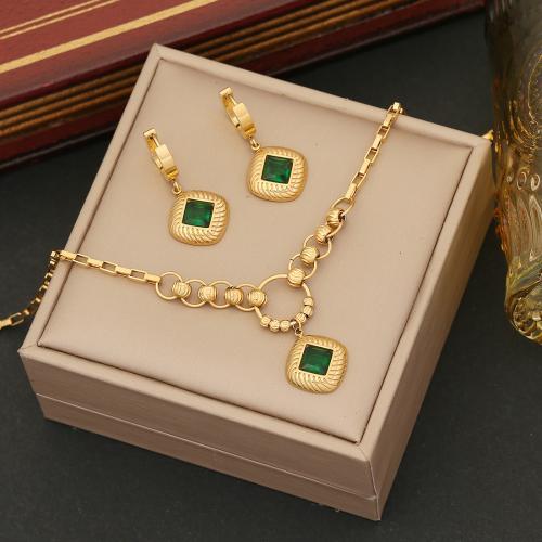 304 Stainless Steel Jewelry Set Geometrical Pattern gold color plated & for woman & with rhinestone Sold By PC
