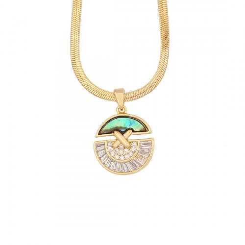 304 Stainless Steel Necklace, with Abalone Shell & Brass, with 2inch extender chain, gold color plated, snake chain & different styles for choice & for woman & with rhinestone, Length:Approx 15.7 Inch, Sold By PC
