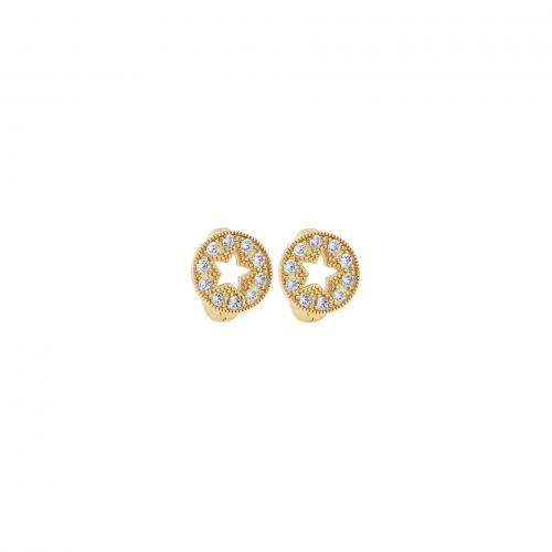 Cubic Zirconia Micro Pave Brass Earring, Flat Round, 18K gold plated, fashion jewelry & micro pave cubic zirconia & for woman & hollow, nickel, lead & cadmium free, 11.50x12x1mm, Sold By Pair
