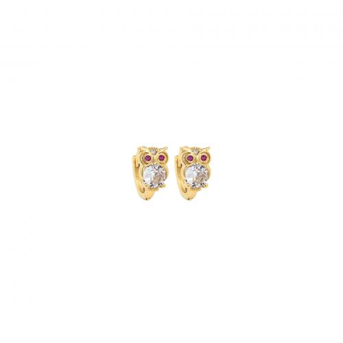 Cubic Zirconia Micro Pave Brass Earring, Owl, 18K gold plated, fashion jewelry & micro pave cubic zirconia & for woman, nickel, lead & cadmium free, 13x14x10mm, Sold By Pair