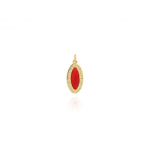 Cubic Zirconia Micro Pave Brass Pendant Flat Oval 18K gold plated fashion jewelry & DIY & micro pave cubic zirconia & enamel red nickel lead & cadmium free Sold By PC