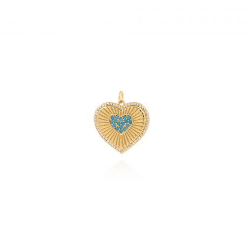 Cubic Zirconia Micro Pave Brass Pendant, Heart, 18K gold plated, fashion jewelry & DIY & micro pave cubic zirconia, blue, nickel, lead & cadmium free, 22.50x24.50x2.50mm, Sold By PC