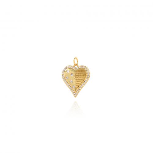 Cubic Zirconia Micro Pave Brass Pendant, Heart, 18K gold plated, fashion jewelry & DIY & micro pave cubic zirconia, nickel, lead & cadmium free, 16.50x22.50x2mm, Sold By PC
