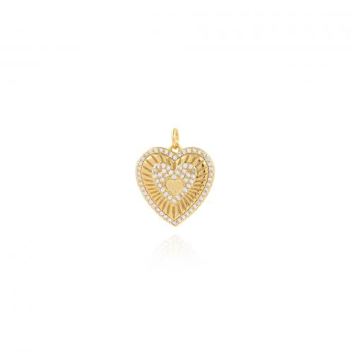 Cubic Zirconia Micro Pave Brass Pendant, Heart, 18K gold plated, fashion jewelry & DIY & micro pave cubic zirconia, nickel, lead & cadmium free, 18.50x22.50x2.50mm, Sold By PC